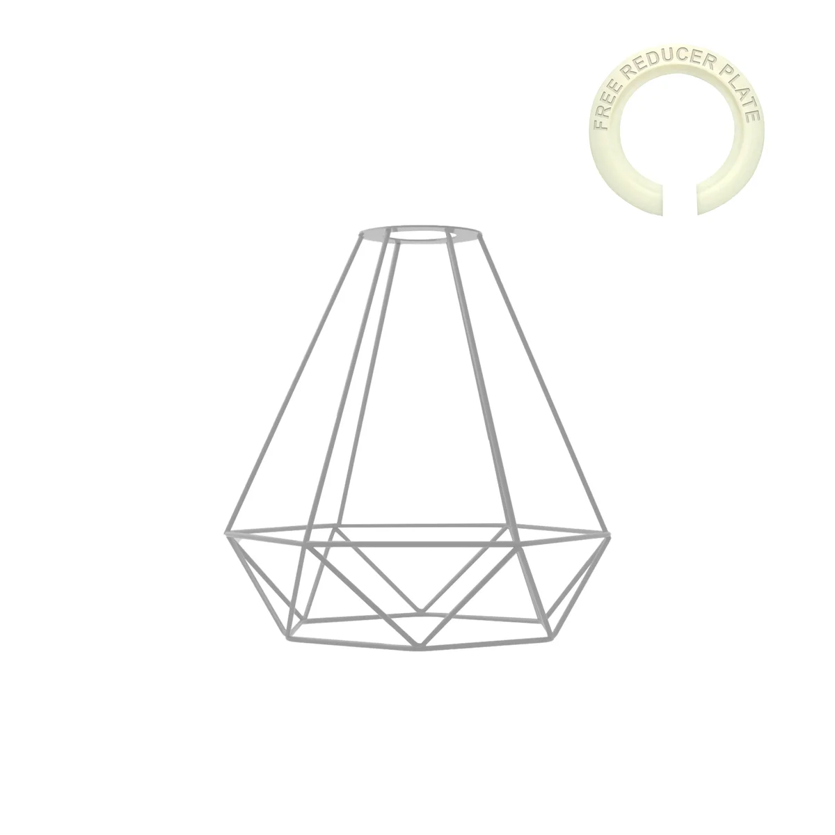 Black metal diamond cage pendant lamp shade with open hole, shown hanging against a white background