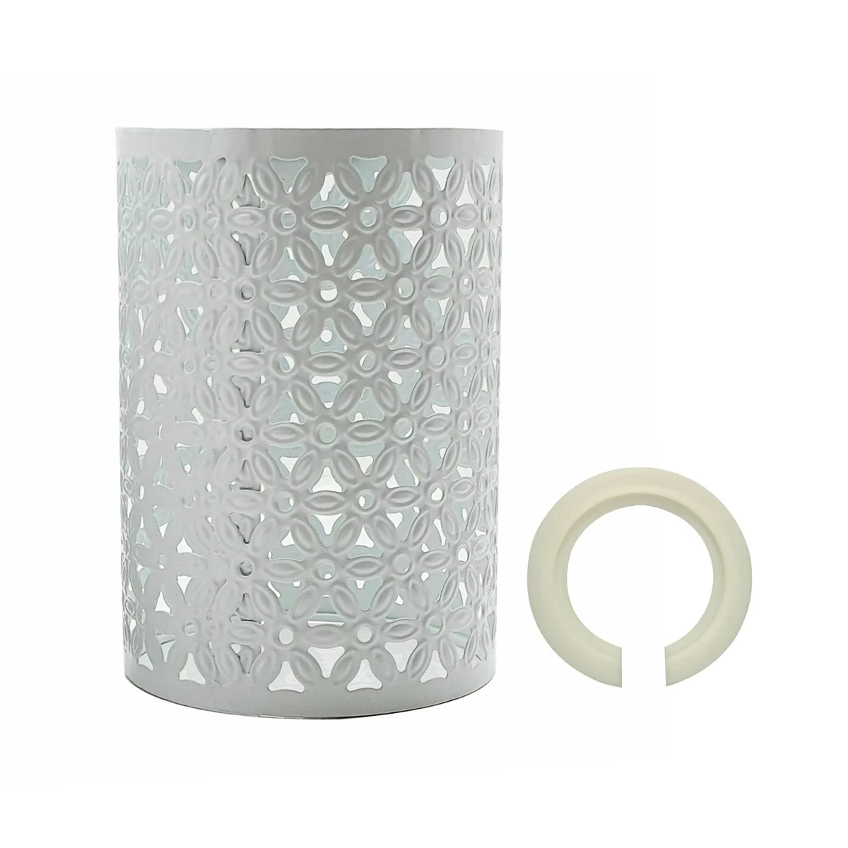 White industrial drum metal wire lampshade ceiling pendant in white with open cage design and reducer plate included
