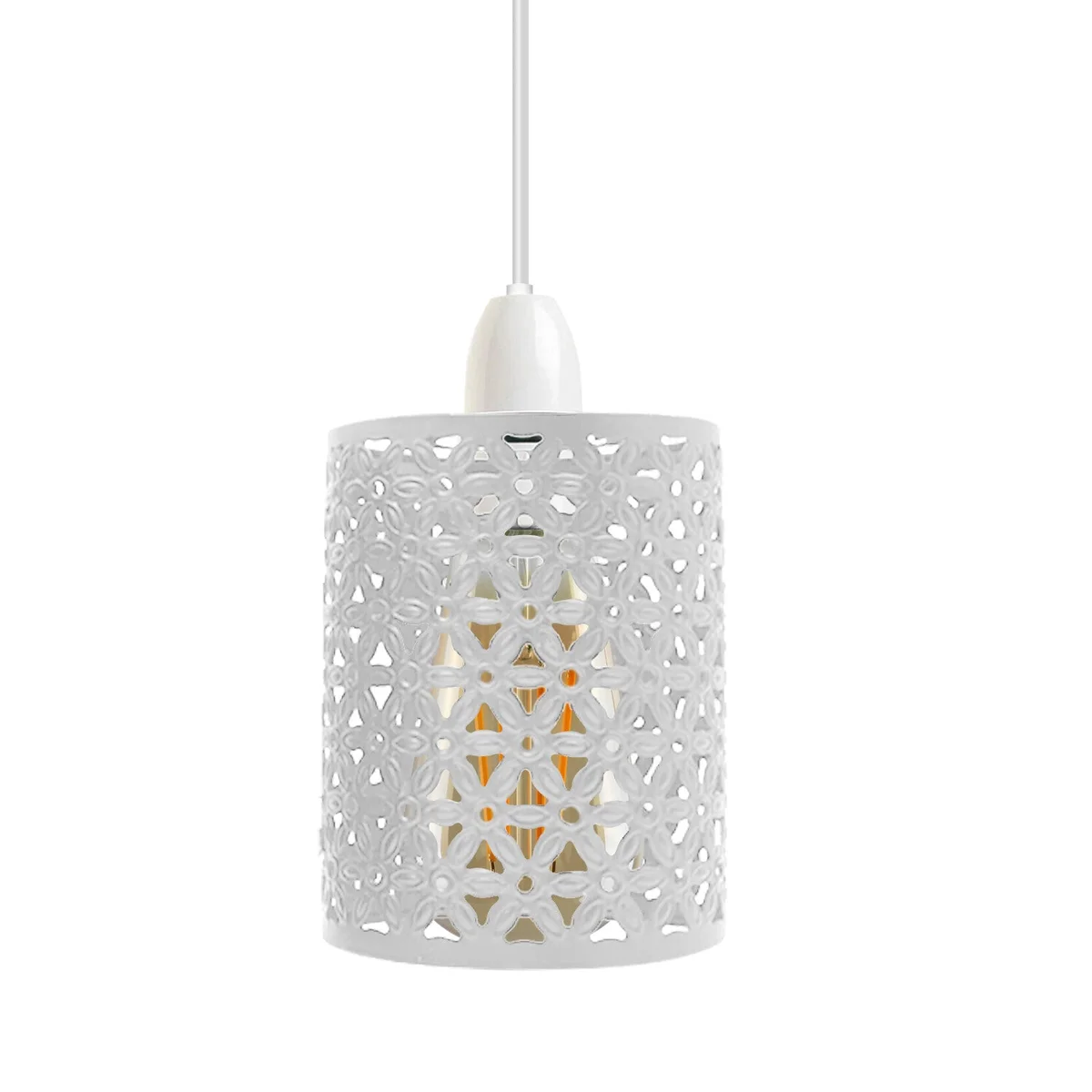 White metal drum wire cage E27 lamp holder shade with open industrial design and included reducer plate for ceiling mounting