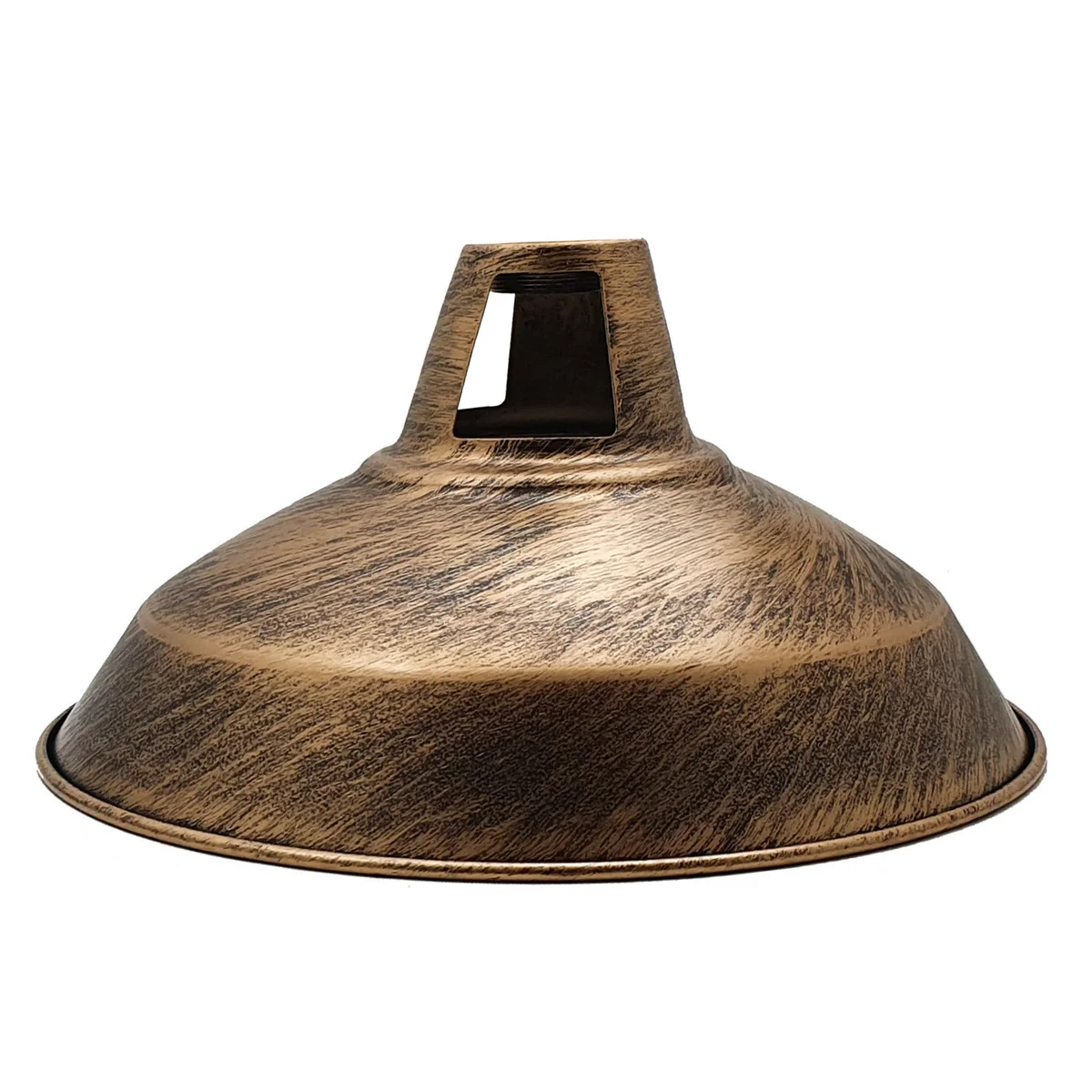 Vintage industrial style metal ceiling lampshade in brushed copper with glossy finish, designed for pendant lighting.