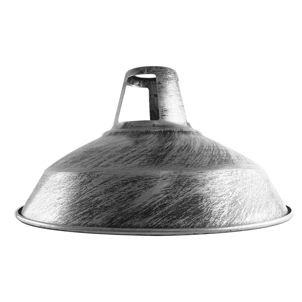 Brushed silver barn-style industrial pendant lampshade with dome shape and E27 fitting, ideal for modern interiors