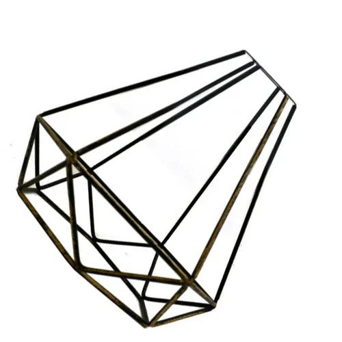 Vintage brass metal wire cage shown from side angle, designed as easy fit lamp shade for E27 sockets