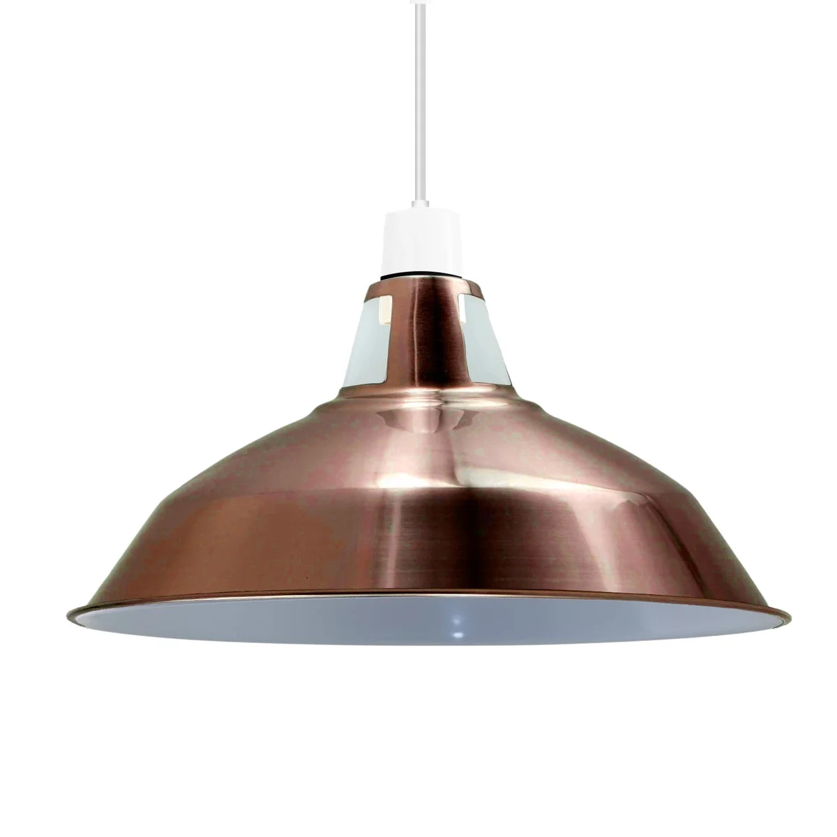 Barn shape metal pendant light shade in vintage industrial style with smooth painted metal surface, 30cm wide and 16cm high