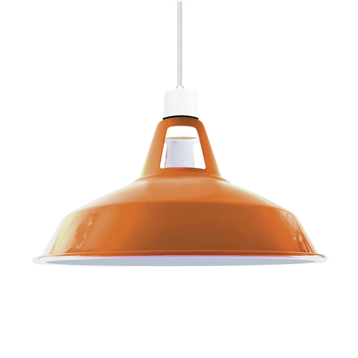 Orange slotted metal pendant lamp shade with barn-style design, 30cm diameter, E27 easy fit lampshade for ceiling lights