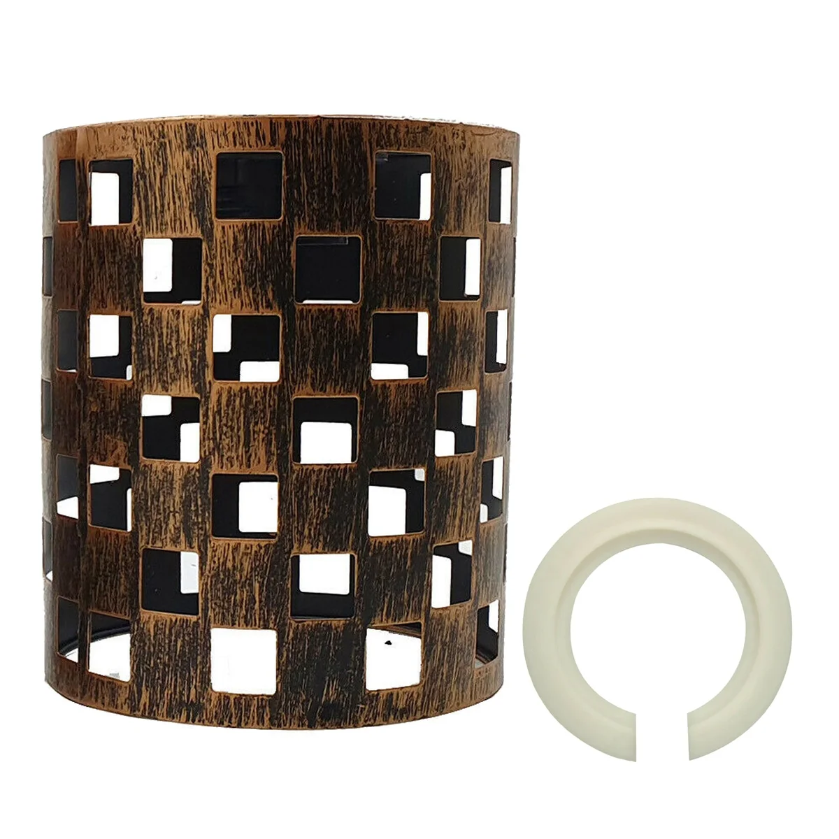 Brushed copper industrial ceiling lampshade with drum-shaped metal wire cage, designed for easy ceiling installation