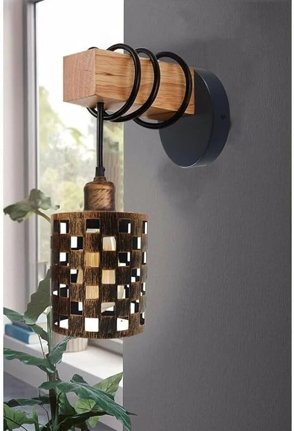 Brushed copper industrial ceiling lampshade with drum-shaped metal wire cage and reducer plate for easy fit installation
