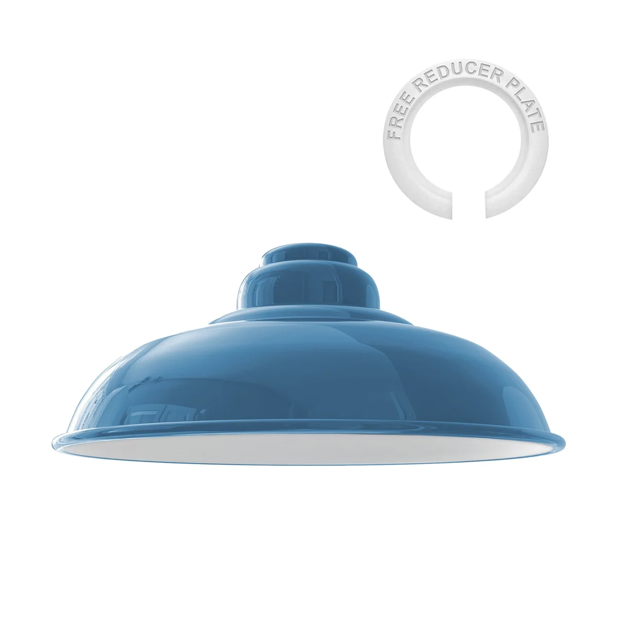 Curvy light blue lamp shade made of metal with a glossy finish, designed for ceiling pendant lights