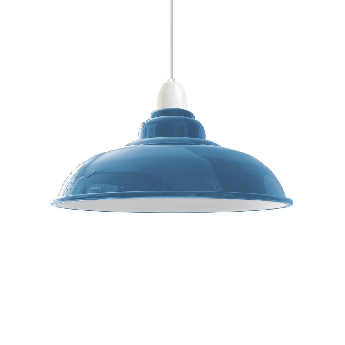 Light blue metal lamp shade with a curvy modern design and glossy finish for ceiling pendant lights