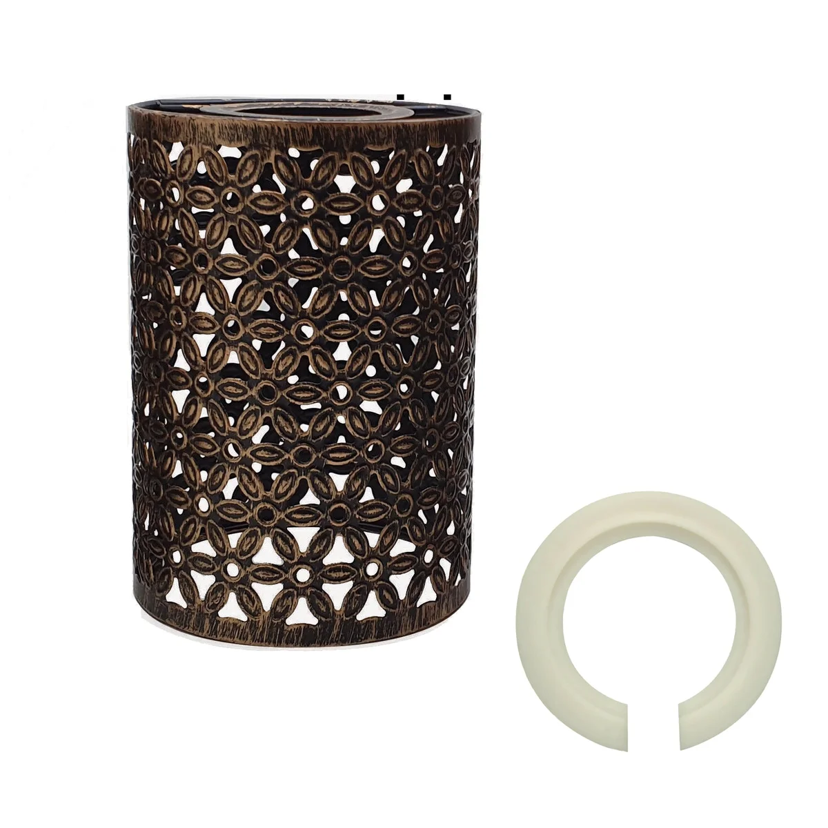 Brushed copper vintage wire cage lamp with flower pattern, industrial style metal pendant light shade hanging from ceiling