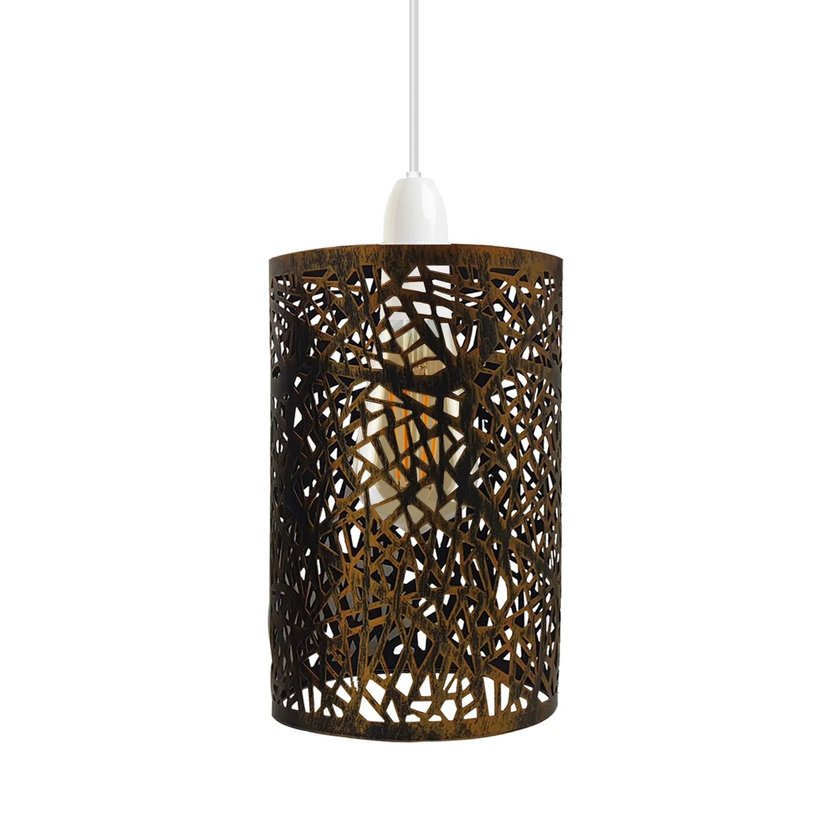 Brushed copper industrial drum lampshade with vintage modern design, metal ceiling pendant light shade, retro style