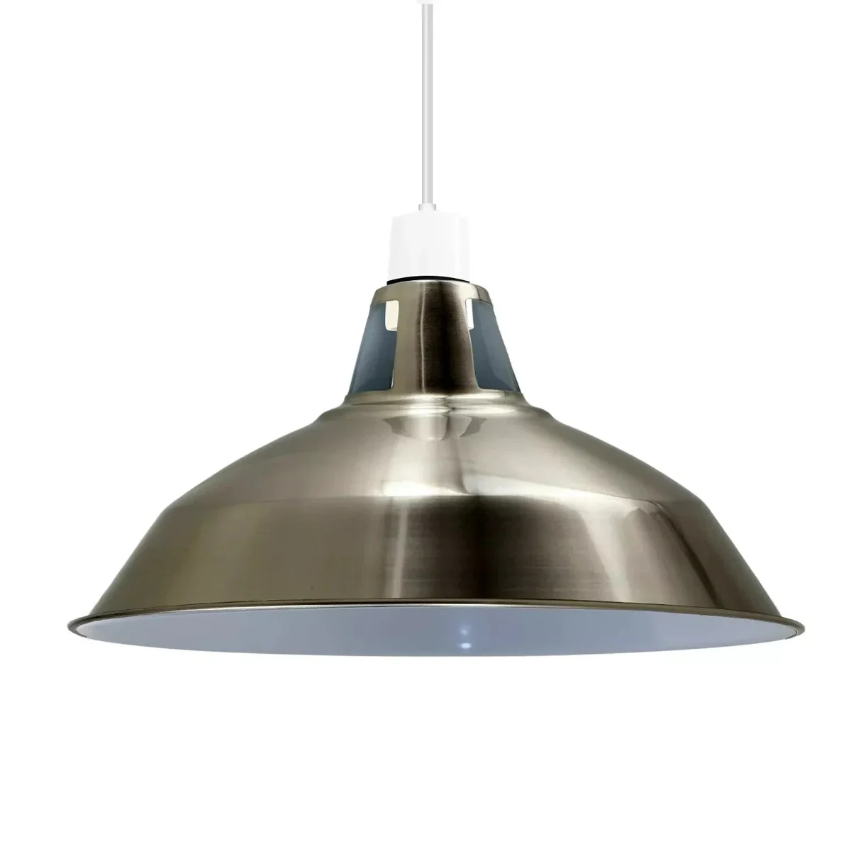 Green brass barn-style metal lamp shade with slotted design, easy fit E27 lamp shade for pendant lighting