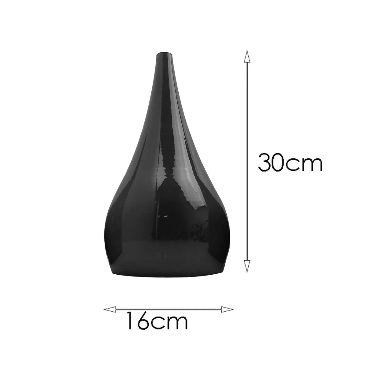 White teardrop shaped plated iron E27 ceiling shade hanging from a metal arm.