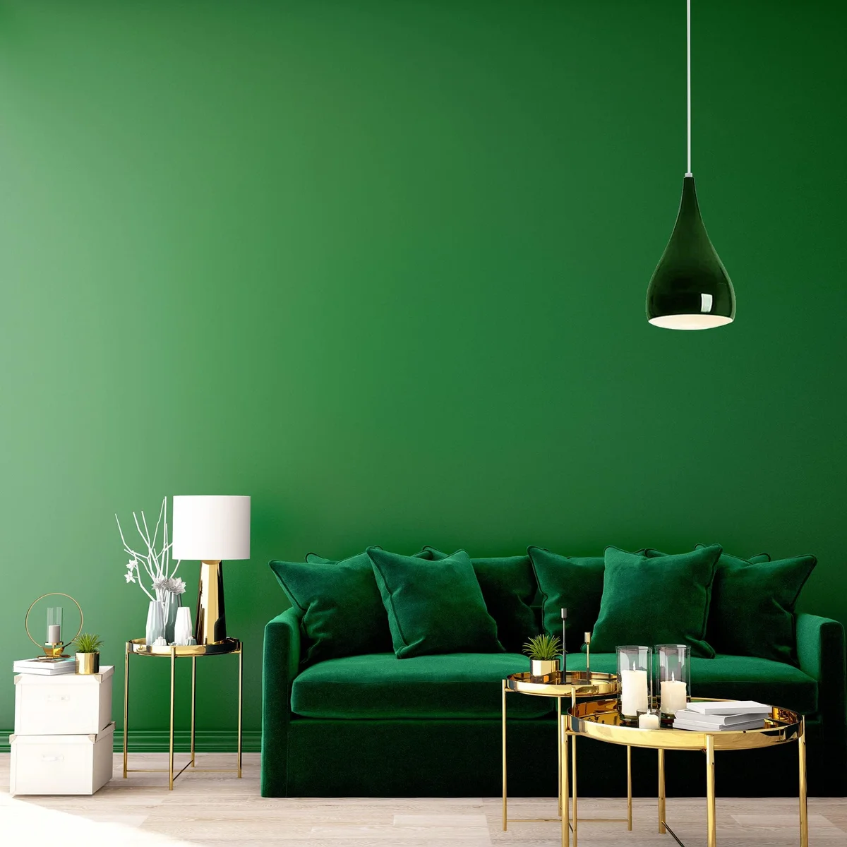 Modern green iron ceiling light shade with E27 fitting and unique architectural design against white background