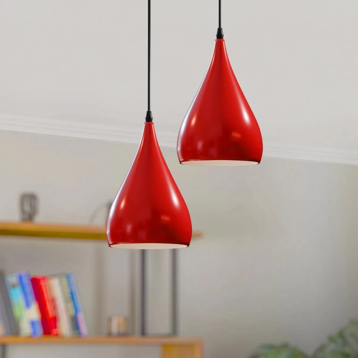 Red vintage ceiling shade – metal lampshade, 16 cm diameter, 30 cm height, contemporary retro design.