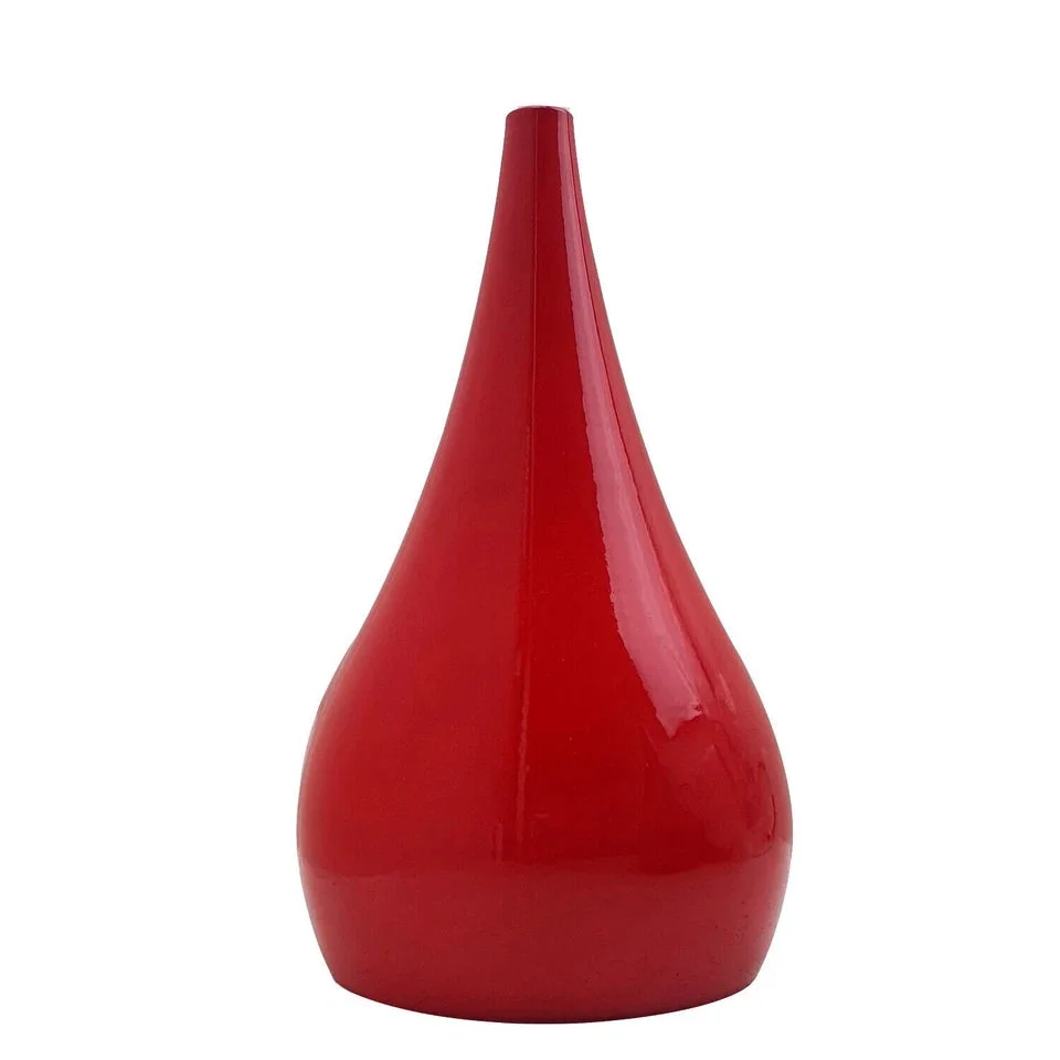 Red tear-drop shaped metal pendant shade in vintage retro style