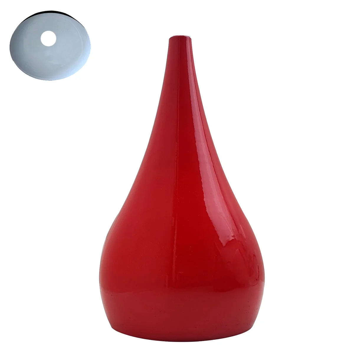 Red metal retro ceiling lamp shade, iconic vintage design, 16 cm diameter, 30 cm height, perfect for living rooms and bedrooms.