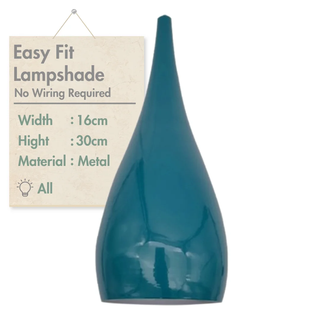 Industrial pendant shade in cyan blue tear drop shape with vintage beat style made from sturdy metal