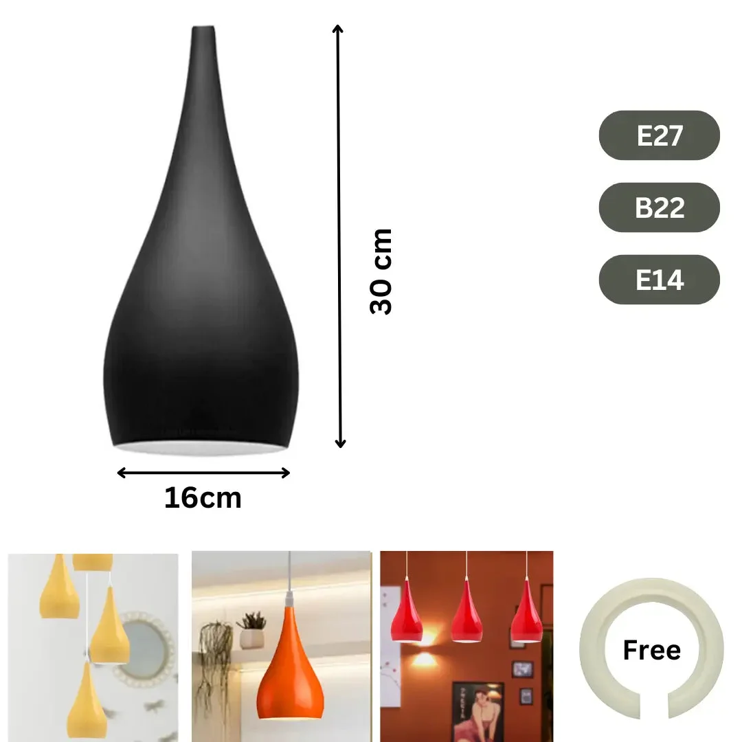 Blue tear drop shaped industrial metal E27 bulb lamp shade with modern design, 30cm by 16cm, indoor use only