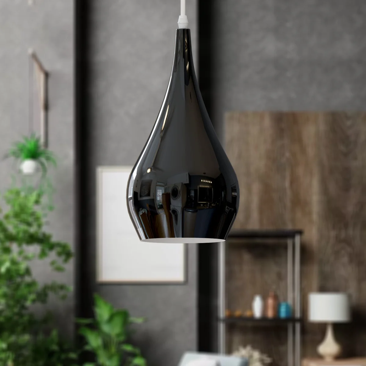 Blue tear drop industrial metal ceiling lamp shade, modern design, easy fit lamp shade for indoor use, 30cm x 16cm