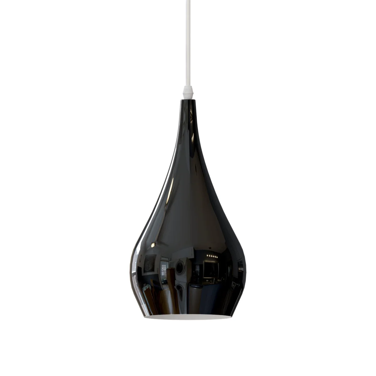 Blue tear drop shaped industrial ceiling light shade made of metal, modern design, 30cm by 16cm, E27 base