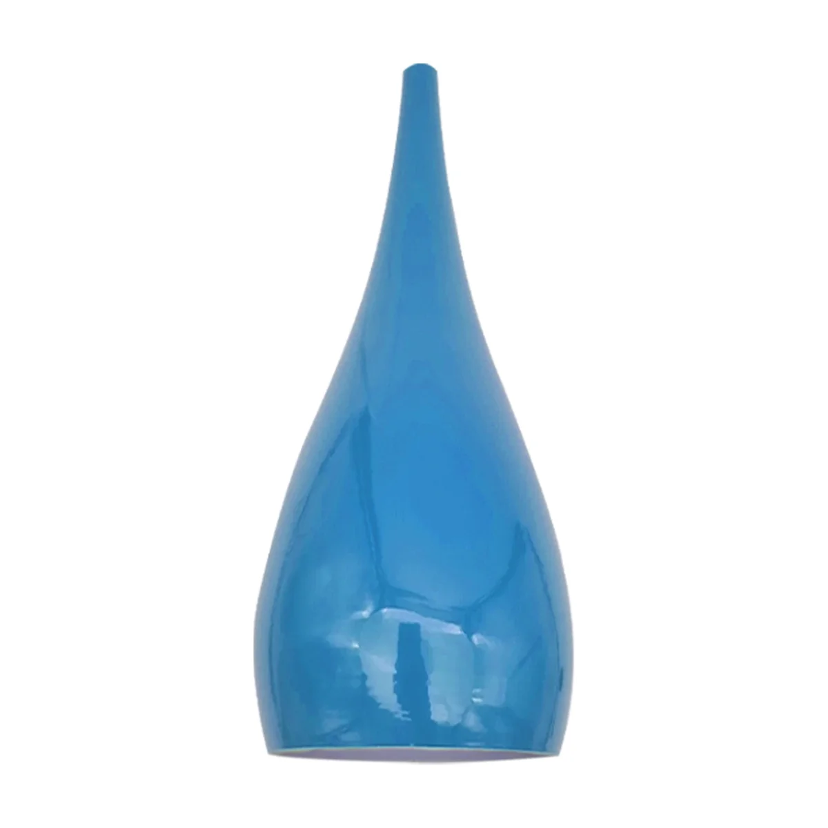 Blue tear drop shaped industrial ceiling light shade made of metal, modern design, 30cm by 16cm, E27 base.