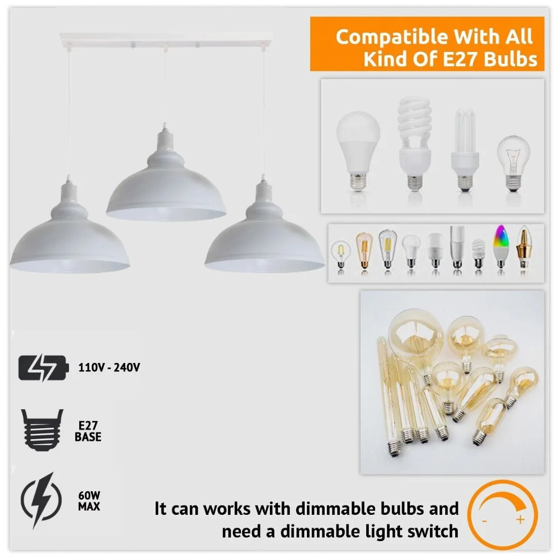White modern 3-way ceiling pendant light with curvy design and adjustable cable pendant hanging cords