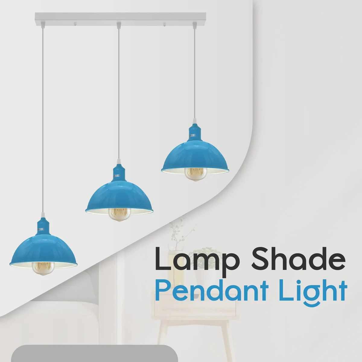 Industrial vintage blue 3-light chandelier with adjustable cables and metal shades for E27 bulb ceiling light fixture