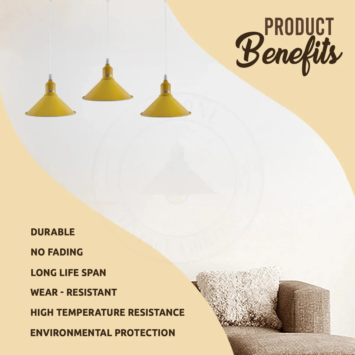 Three vintage pendant ceiling light fittings with metal shades and adjustable cords hanging against a white background