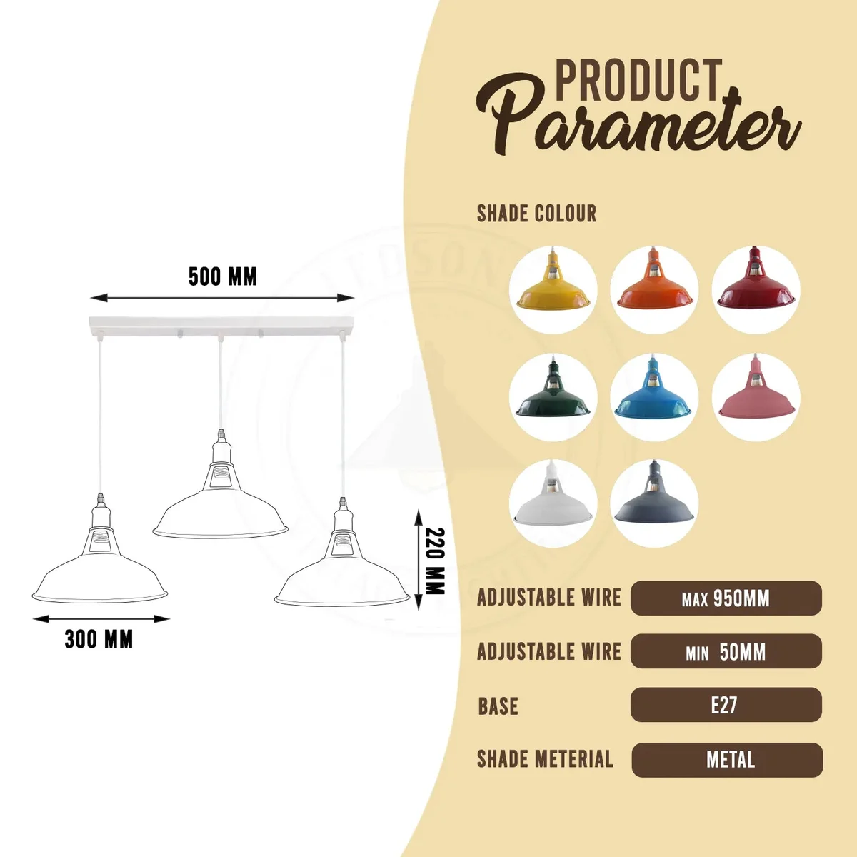 Vintage ceiling chandelier with three barn-style metal shades and adjustable hanging cords in industrial retro design