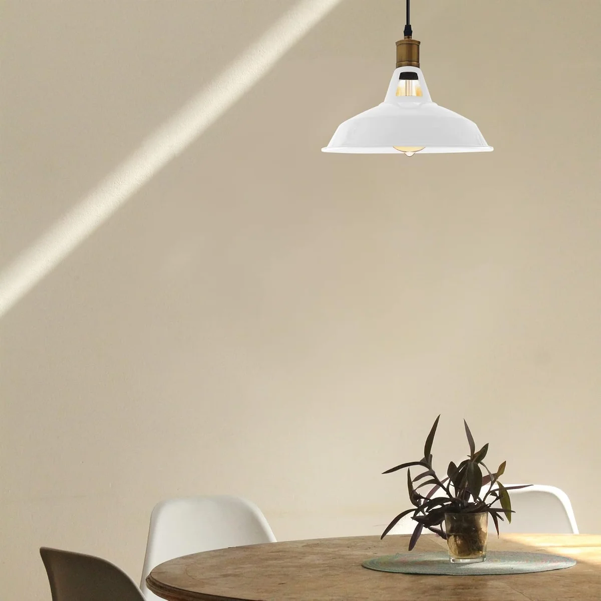 White slotted metal industrial pendant lamp shade with barn-style retro design, 30cm diameter, E27 fitting