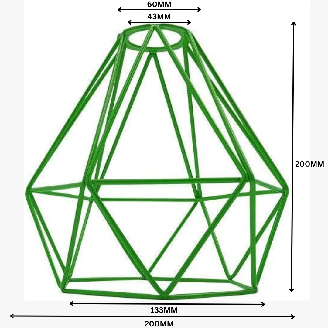 Green modern industrial pendant shade with diamond metal wire cage design, easy fit ceiling lampshade, painted finish