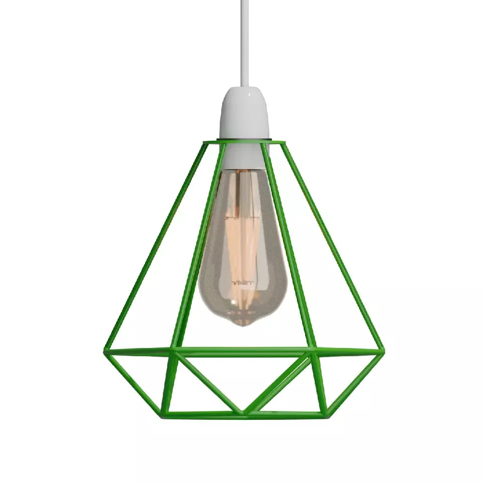 Green industrial diamond metal wire cage green ceiling light shade with easy fit design and rust-resistant finish