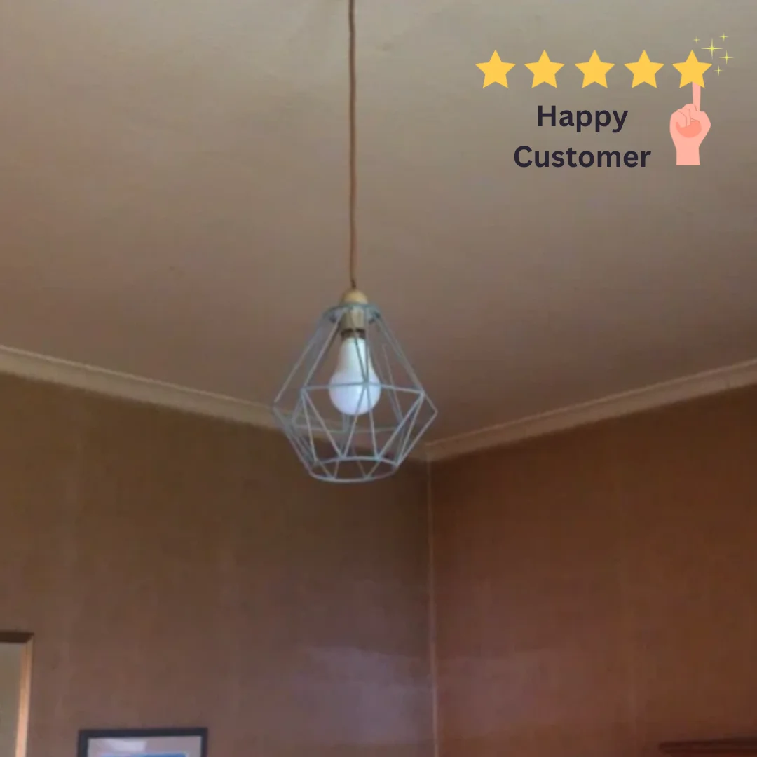 Blue diamond wire cage light ceiling lampshade with open metal design, easy fit for indoor use, modern industrial style