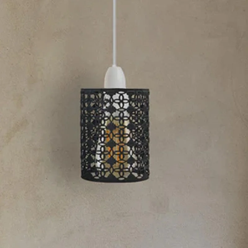 Black industrial ceiling lampshade with drum metal wire cage design, easy fit for E27 sockets, black finish, 14cm wide