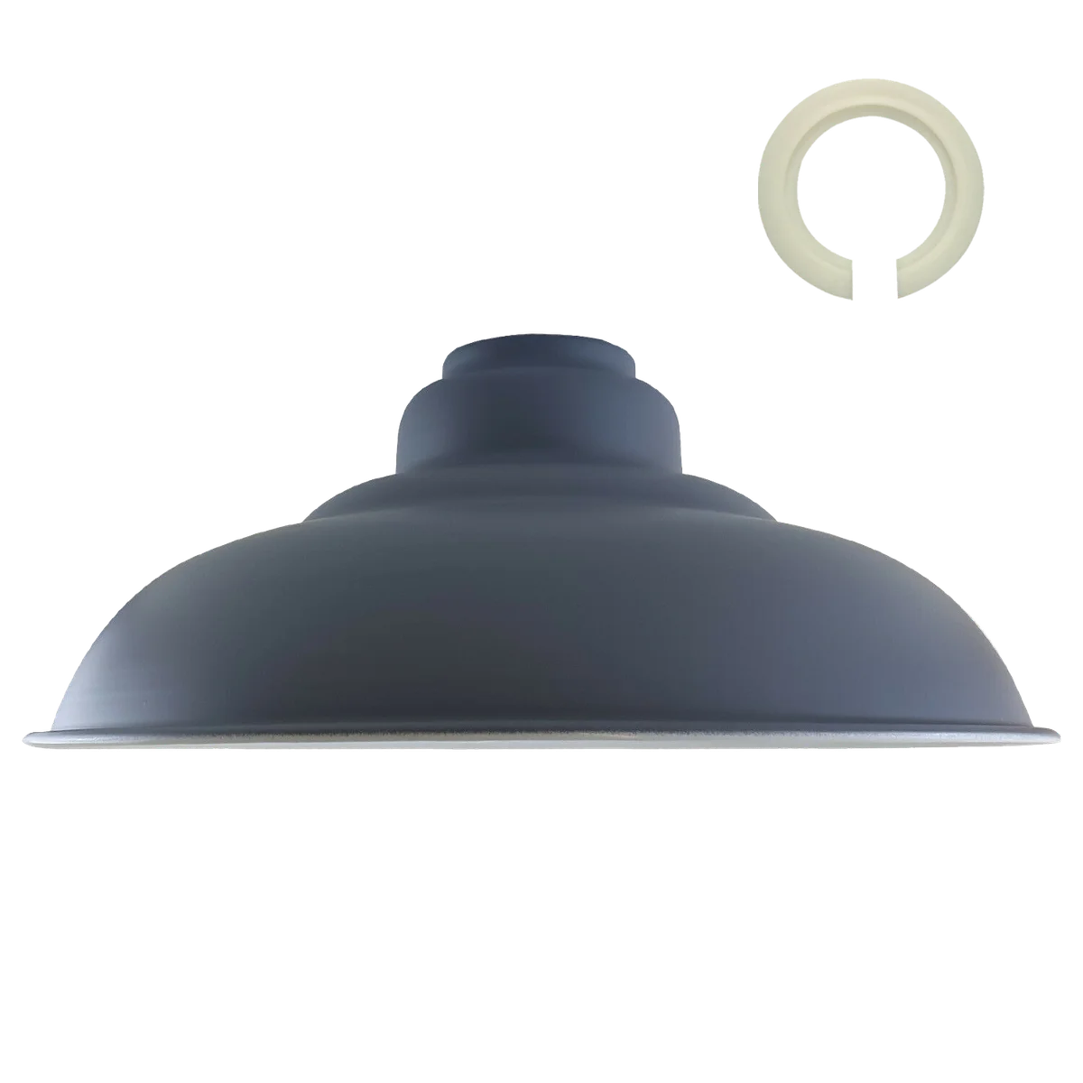 Grey modern metal lampshade with gloss finish, industrial style, designed for indoor ceiling pendant lighting