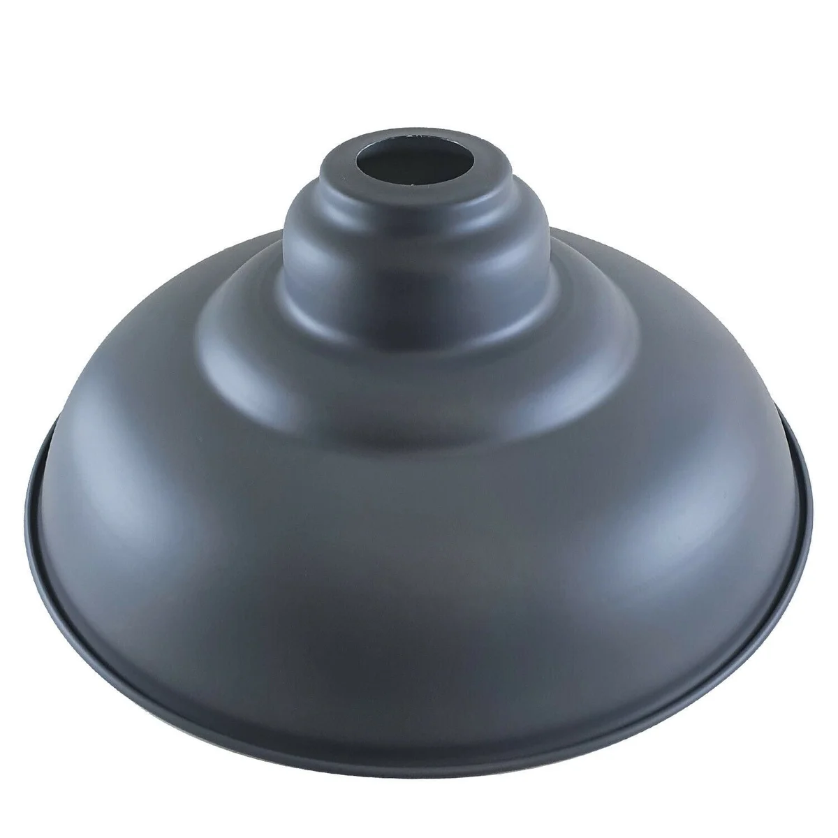 Grey industrial style lampshade with glossy metal finish, designed for indoor ceiling pendant lighting, modern and sturdy