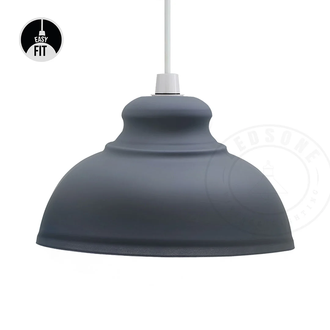 Grey pendant light shade with concrete effect finish and reducer plate, easy fit metal ceiling lampshade