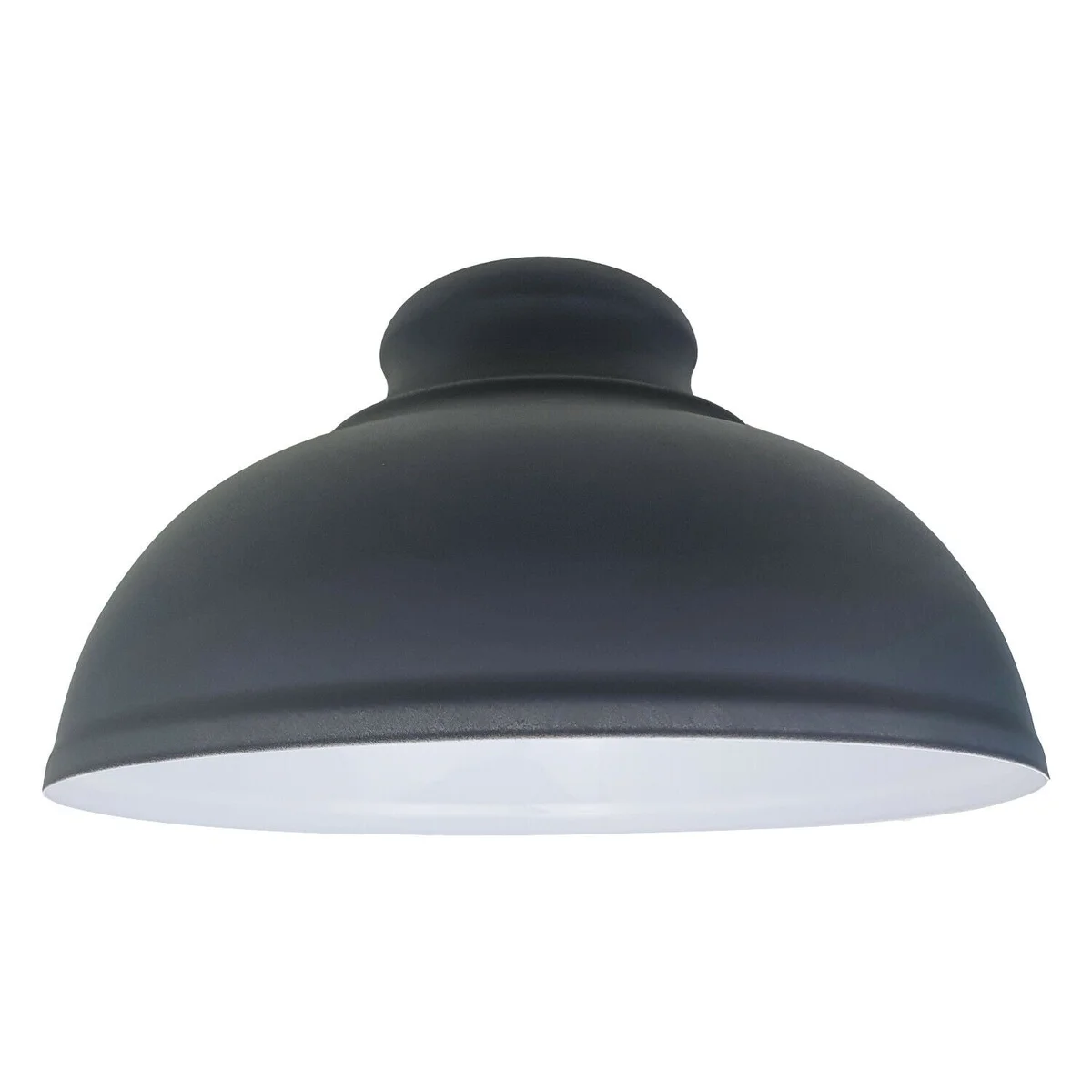 Grey industrial style light shade with concrete effect finish and shade reducing ring on white background