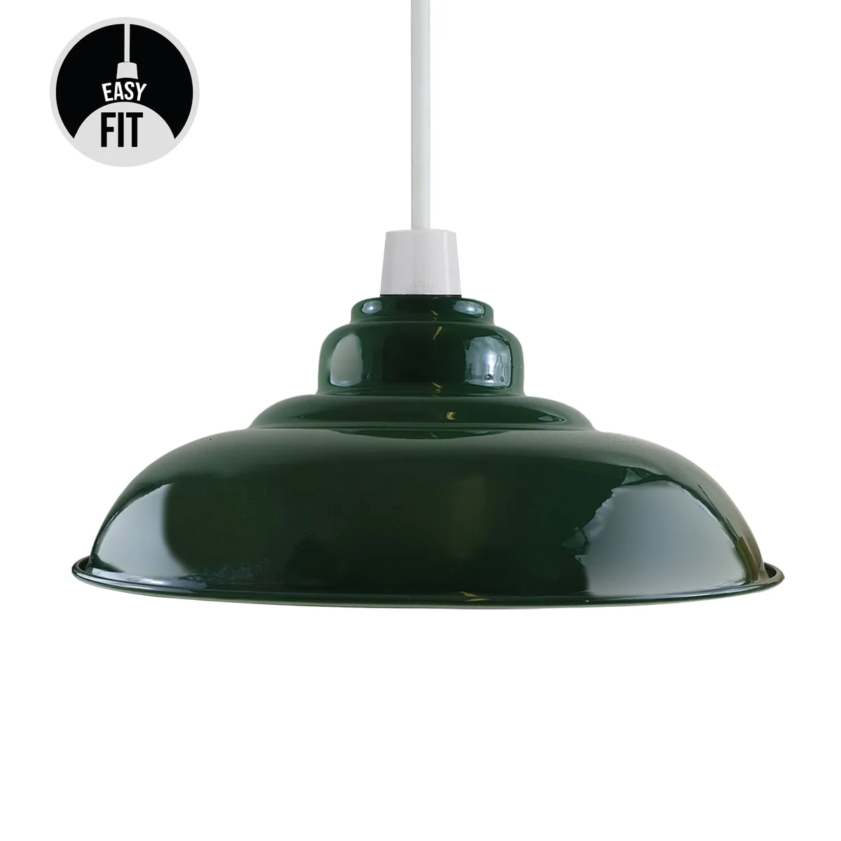 Green gloss semi-curvy metal pendant lamp shade with E27 fitting, modern design for kitchen or living room lighting