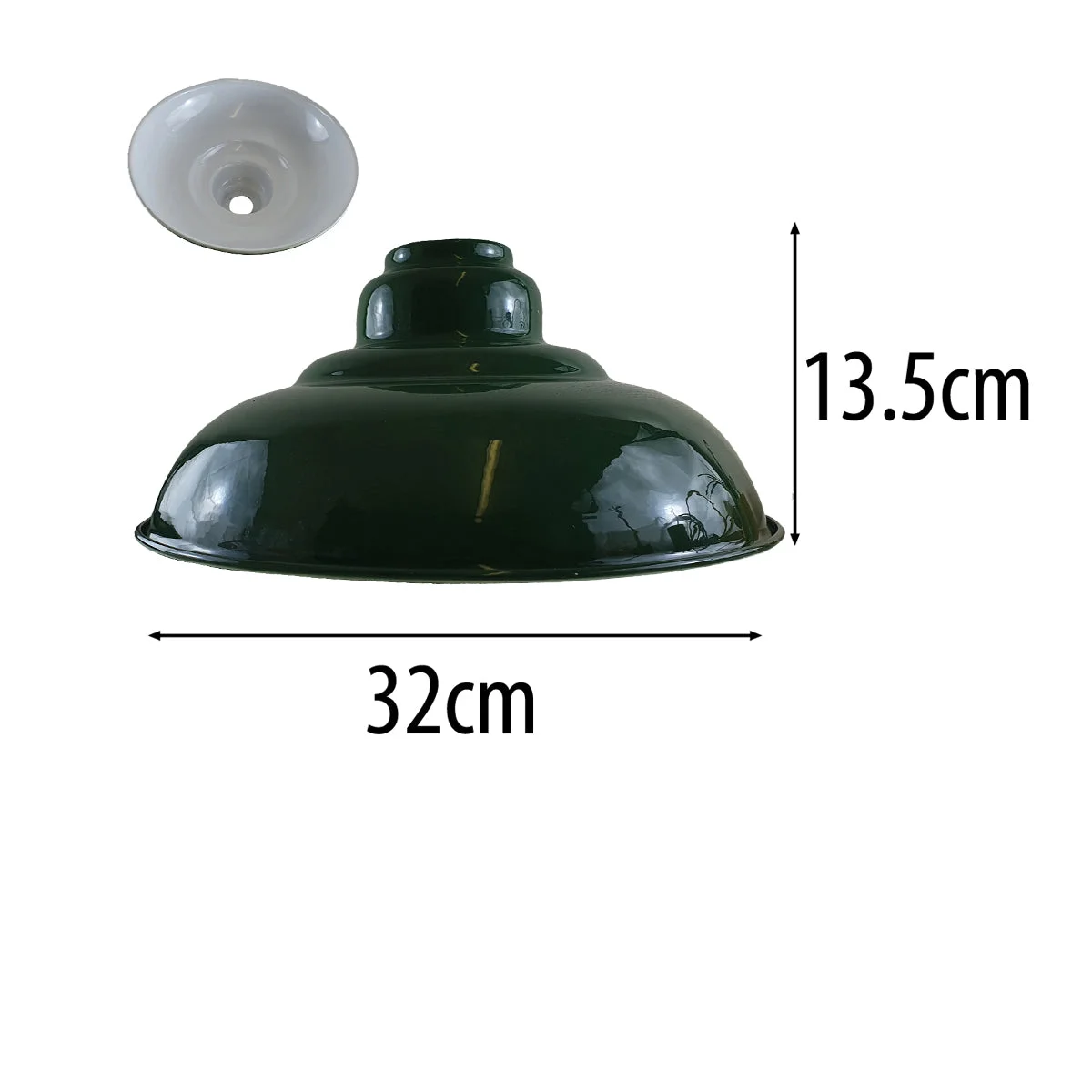 Green gloss semi-curvy metal pendant lamp shade with easy fit E27 base, modern vintage style, 32cm diameter