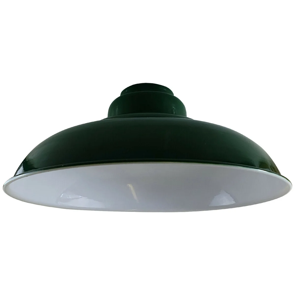 Green gloss semi-curvy metal E27 bulb lampshade with easy fit design, 32 cm diameter, modern vintage style