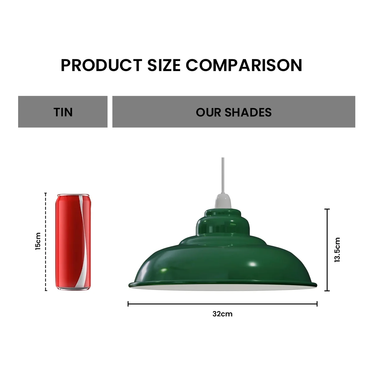 Green gloss semi-curvy metal pendant lamp shade with easy fit E27 base, ideal for modern and retro interiors