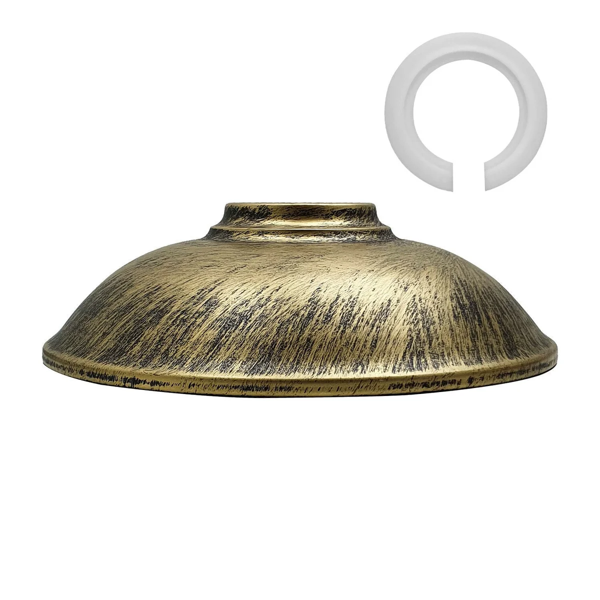 Green brass metal ceiling light shade with half round shape and industrial concrete effect finish, easy fit design