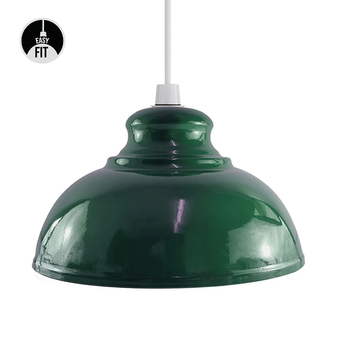 Green retro metal pendant lampshade with concrete effect finish, showcasing contemporary ceiling light design