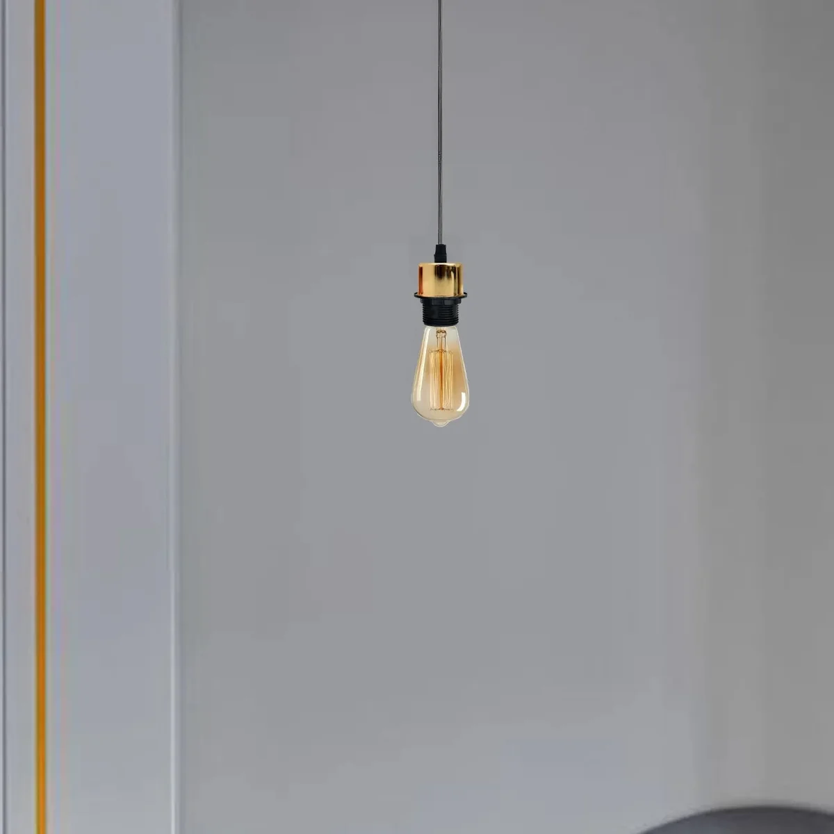 Vintage style indoor metal pendant light with E27 lamp holder and adjustable 95cm PVC cable hanging from ceiling
