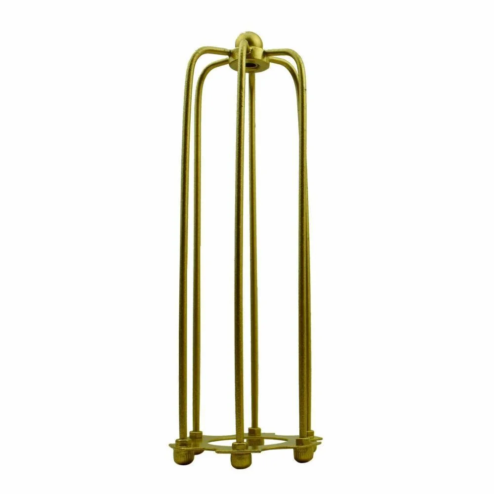 Long gold industrial cage light shade with wire cylinder design, slim 8cm width, suitable for E27 bulbs and indoor use