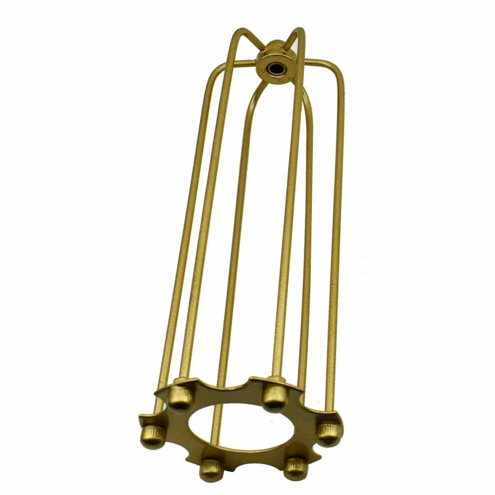 Long gold industrial wire cage E27 pendant light shade with slim cylinder design for vintage or modern decor