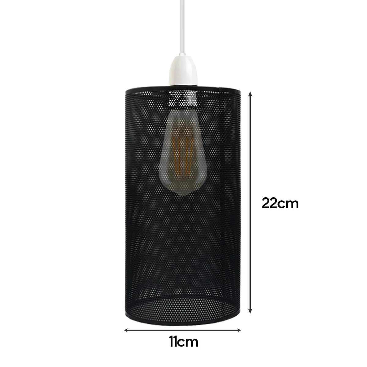 Brushed silver industrial ceiling lampshade with drum wire cage design, easy fit for E27 bulbs, shown from side angle