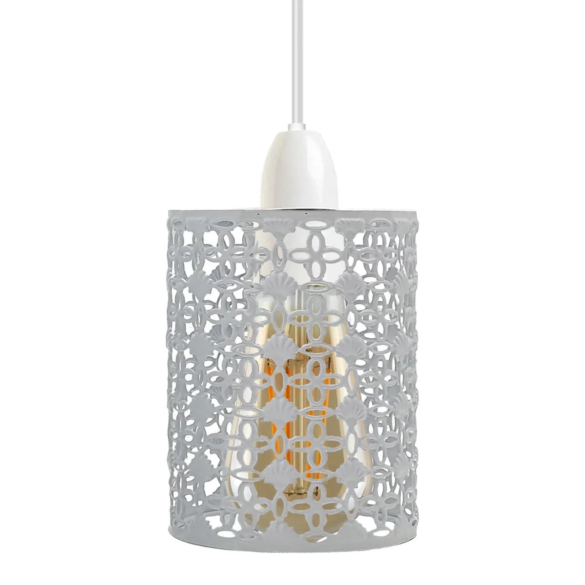 White metal drum pattern cage ceiling light shade with easy-fit design, 14cm height and 9.5cm width, no wiring needed