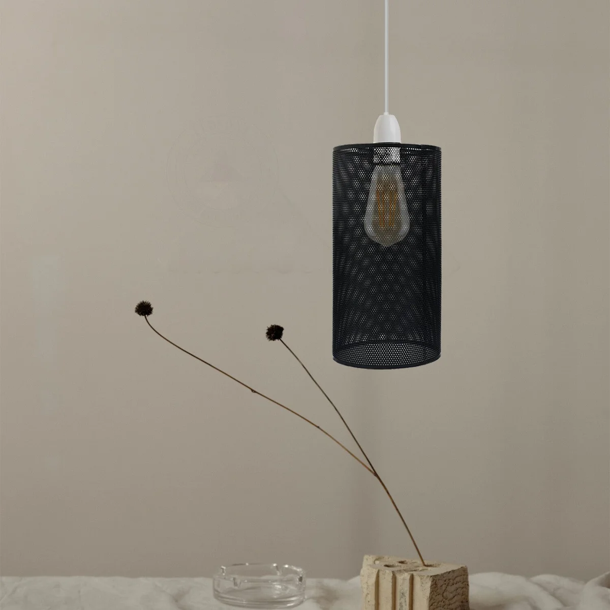 Black industrial metal wire cage drum indoor pendant light shade with reducer plate for easy ceiling bulb fitting
